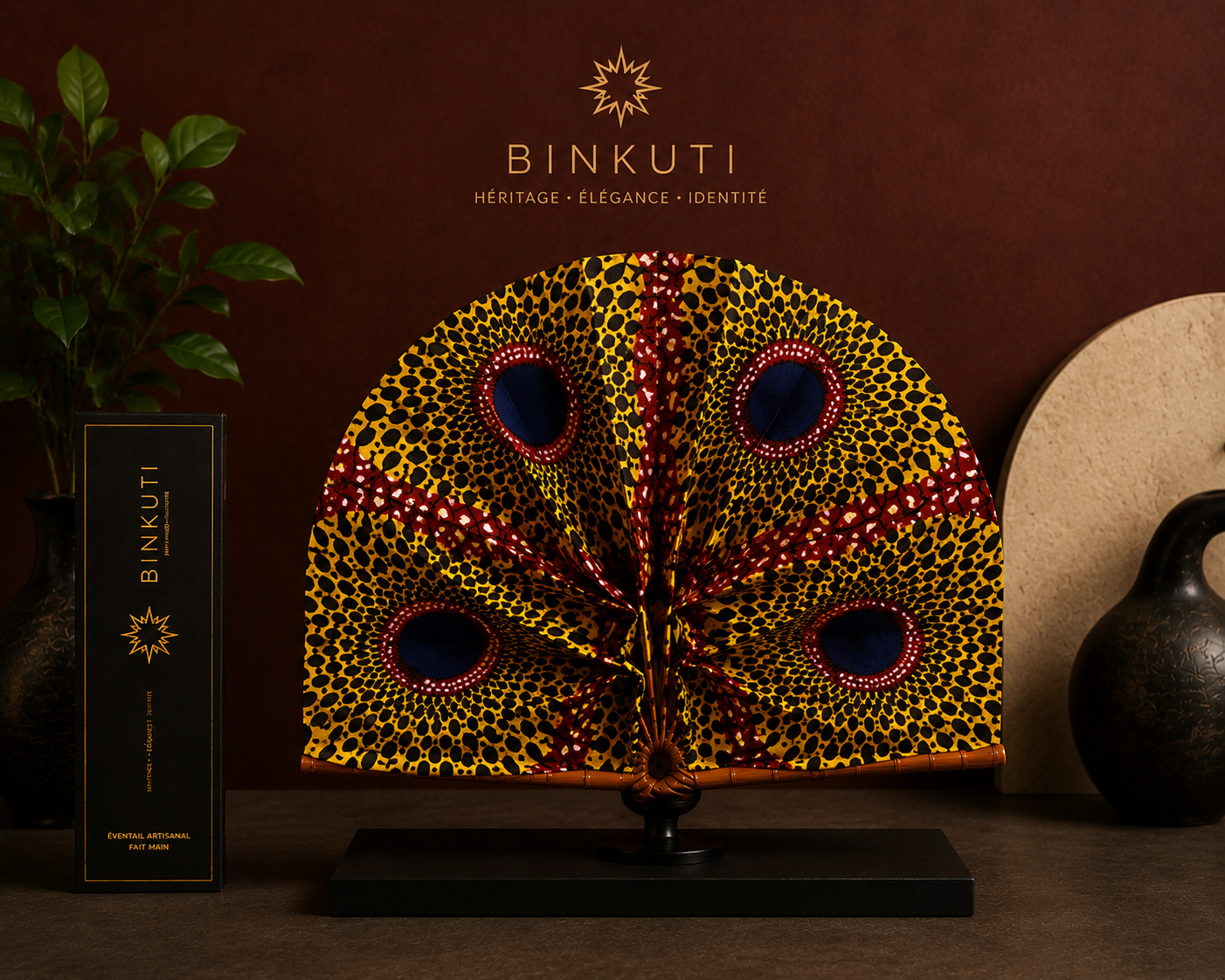 Éventail BINKUTI Rouge Jaune Noir