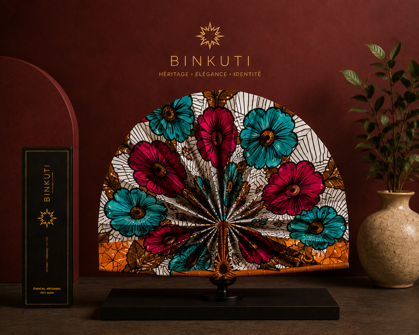 Éventail BINKUTI Bleu Rouge & Blanc |Fleurs de mariée